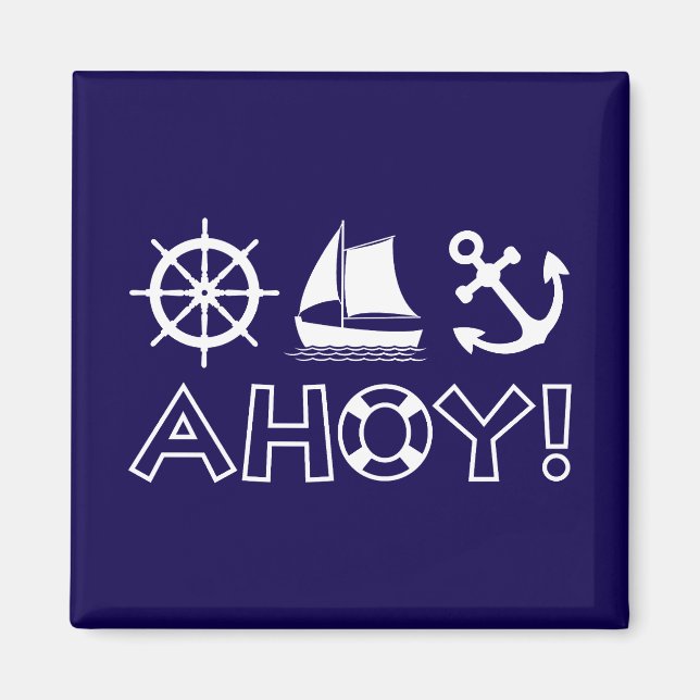 Wheel Sailboat Anchor Ahoy! Vit Magnet (Framsidan)