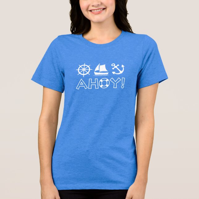 Wheel Sailboat Anchor Ahoy! Vit T Shirt (Framsida)