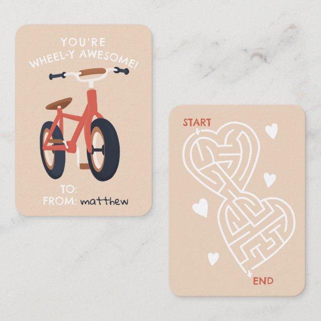 Wheel-y Awesome barncykel klassrum Valentine Anteckningskort (Fram/baksida)