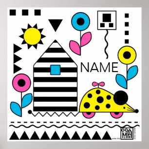 Wheelie Mouse and House Poster -CMYK -personalize