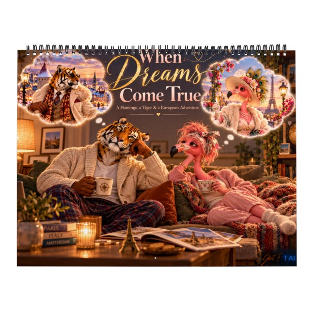 When Dreams Come True – Funny Flamingo & Tiger2027 Kalender (Omslag)