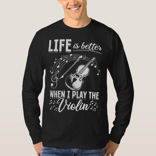 When I Play The Violin Violin And Music Notes T Shirt (Framsida)