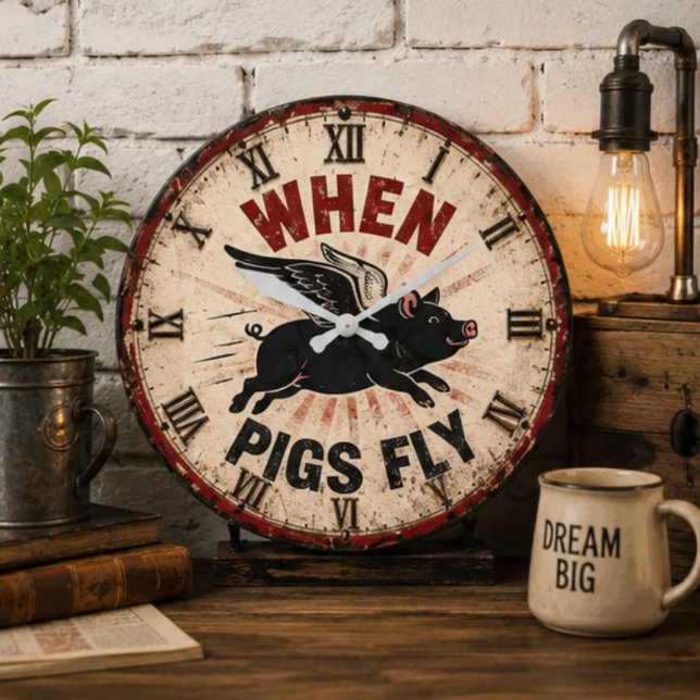When Pigs Fly Funny Farmhouse Stor Klocka (Skapare uppladdad)