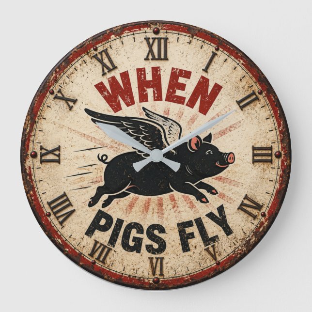 When Pigs Fly Funny Farmhouse Stor Klocka (Framsida)