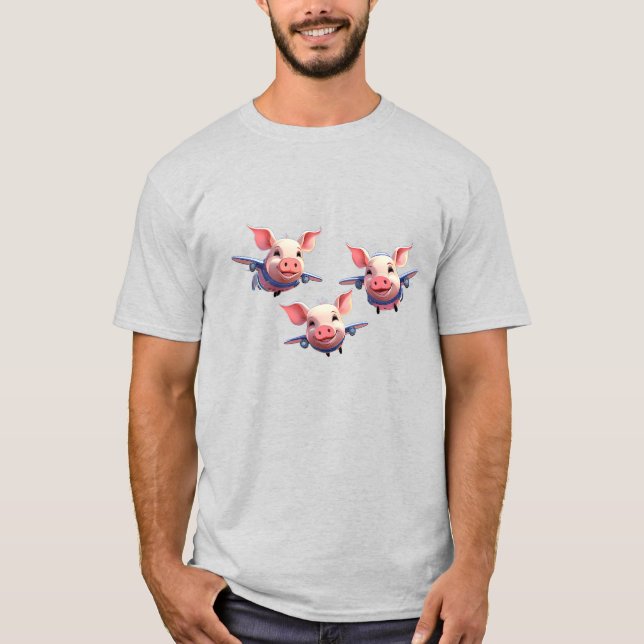 When Pigs Fly Funny Pig Airplanes T Shirt (Framsida)