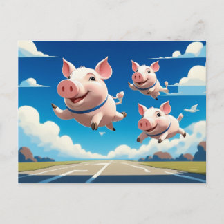 When Pigs Fly Funny Winged Pigs Vykort