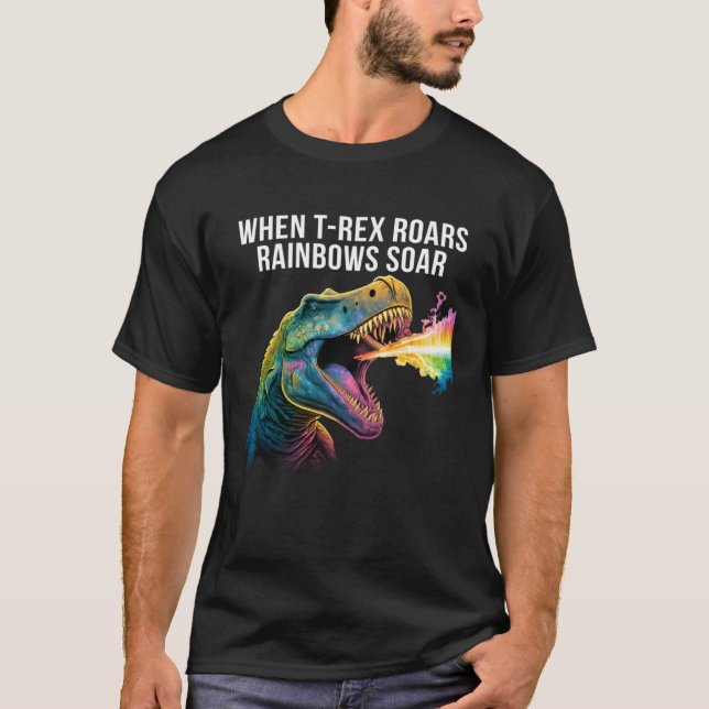 When Rex roars rainbows soar  Dinosaur T Shirt (Framsida)