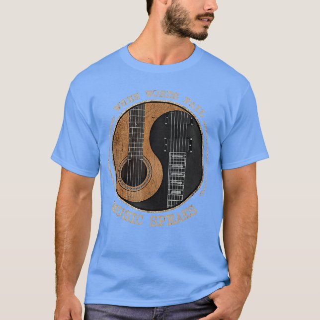 When Words Fail Music Speaks Ying Yang Guitar gift T Shirt (Framsida)