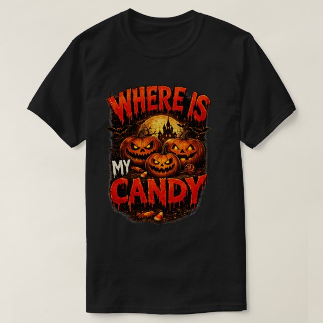 Where Is My Candy Halloween Pumpkin T-Shirt | Spö (Design framsida)