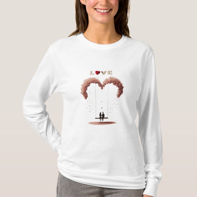 Where Love Gently Falls Petals Between Two Hearts  T Shirt (Framsida)