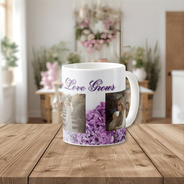 Where Love Grows Mug | Personalized Lilac Photo Mu Kaffemugg (Skapare uppladdad)