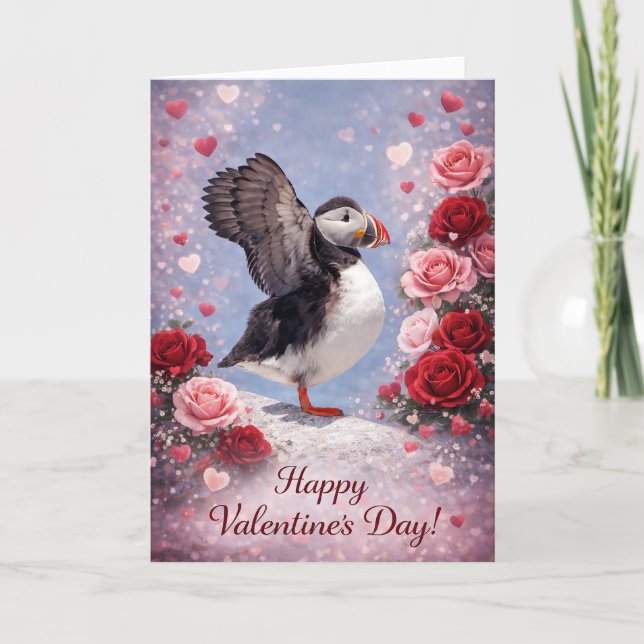 Where Love Takes Wing – Puffin Valentine’s Day Helgkort (Framsida)