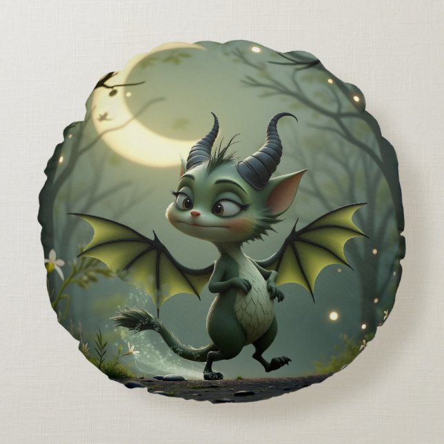 Where moonbeams dance, little mischief awakens.  rund kudde (Framsidan)