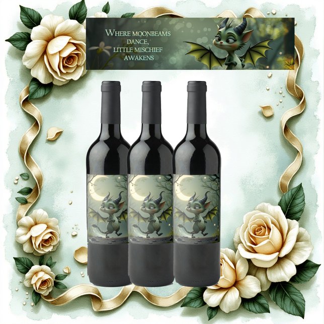 Where moonbeams dance, little mischief awakens.  vinflaska etikett (Skapare uppladdad)