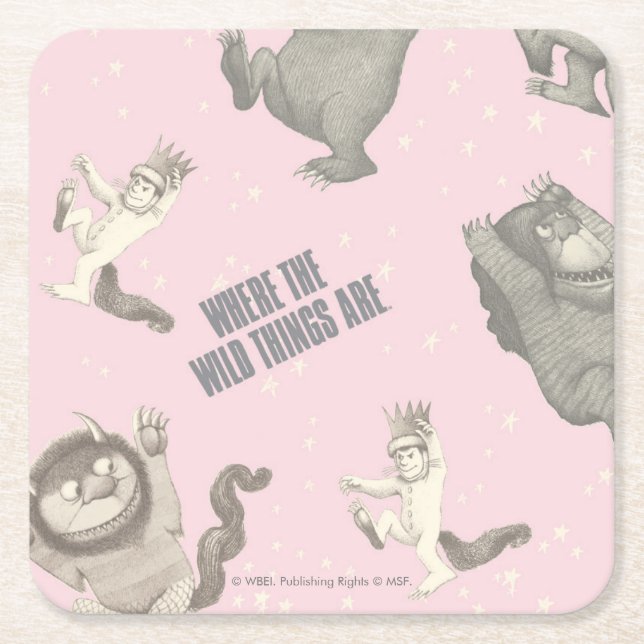 Where the Wild Things Are Rosa Stjärnmönster Underlägg Papper Kvadrat (Framsidan)