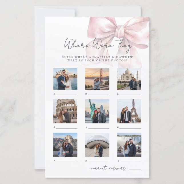 Where Were They Pink Bow Bridal Shower Game (Framsida)