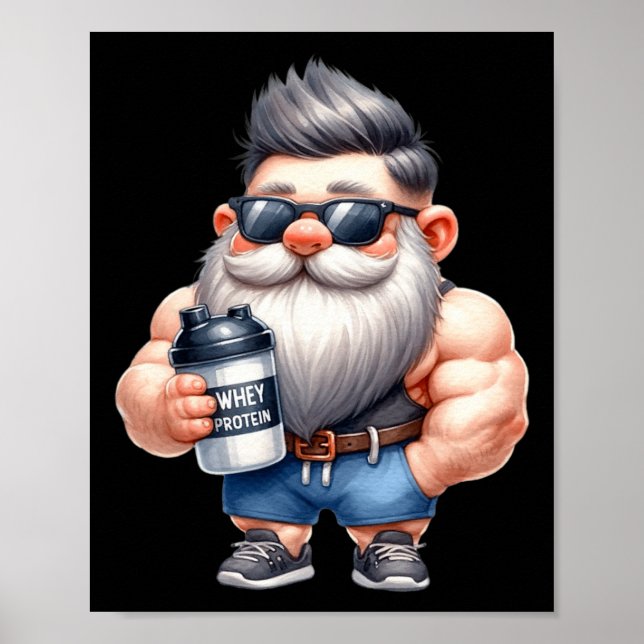 Whey Protein Gnome Pappa Funny Bodybuilding der Gr Poster (Framsidan)