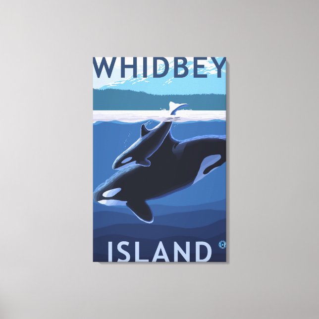 Whidbey Island, WashingtonOrca och Calf Canvastryck (Framsida)