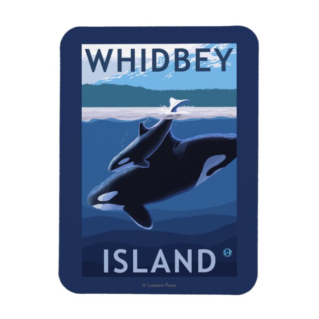 Whidbey Island, WashingtonOrca och Calf Magnet (Vertikal)