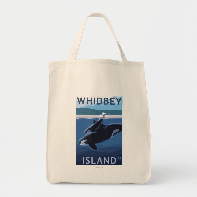 Whidbey Island, WashingtonOrca och Calf Tygkasse (Framsidan)