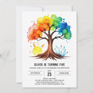 Whimisable Printable Träd Birthday Inbjudningar