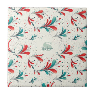 Whimiscal Blue and Red Paisley Löv Mönster (2) Kakelplatta