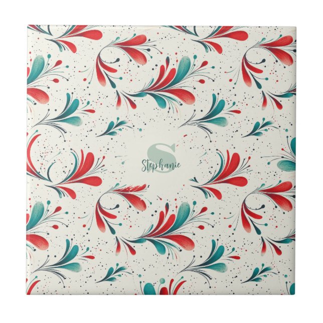 Whimiscal Blue and Red Paisley Löv Mönster (2) Kakelplatta (Framsidan)