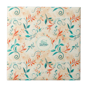 Whimiscal Blue and Red Paisley Löv Mönster (2) Kakelplatta