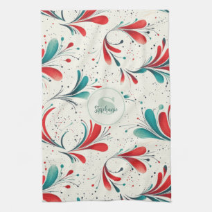 Whimiscal Blue and Red Paisley Löv Mönster (2) Kökshandduk
