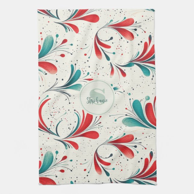 Whimiscal Blue and Red Paisley Löv Mönster (2) Kökshandduk (Vertikal)
