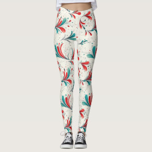 Whimiscal Blue and Red Paisley Löv Mönster (2) Leggings