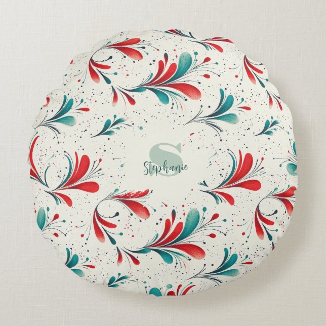 Whimiscal Blue and Red Paisley Löv Mönster (2) Rund Kudde (Framsidan)