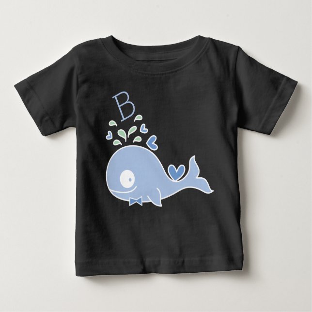 Whimiscal Blue Whale Bow Tie Monogram Pojke Tee Shirt (Framsida)