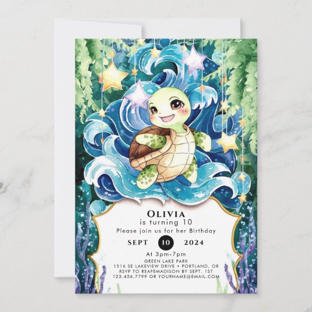 Whimiscal Children's Turtle Birthday Inbjudningar (Framsida)