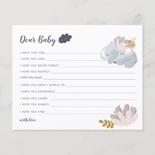 Whimiscal Elephant-blommor önskemål för baby Helgd Flygblad (Framsidan)