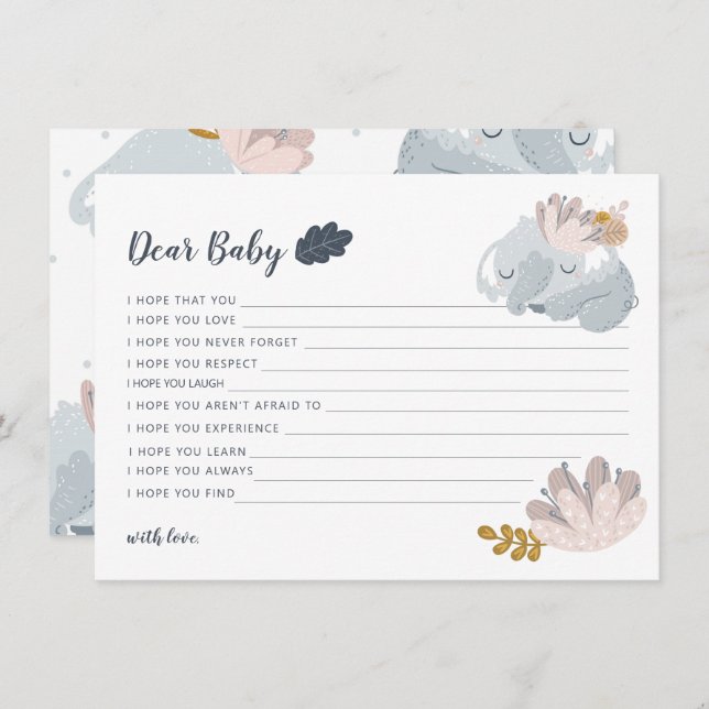 Whimiscal Elephant-blommor önskemål för baby Julkort (Fram/baksida)