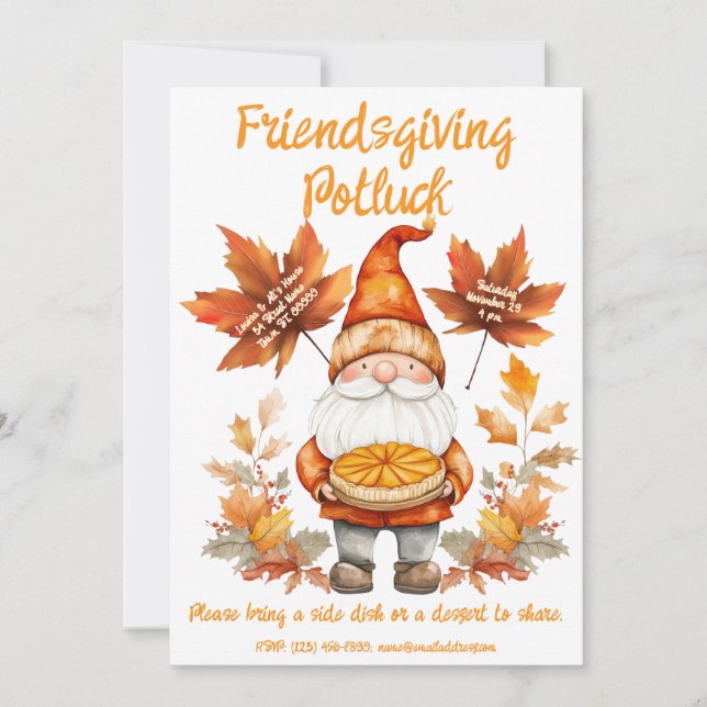 Whimiscal Gnome Friendsgiving-inbjudan Inbjudningar (Framsida)