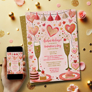 Whimiscal Guld och Red Galentine's Day Party Inbjudningar