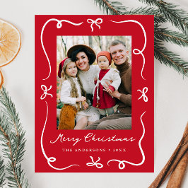 Whimiscal Hand Drawn Bows Red Photo jul Helg Vykort