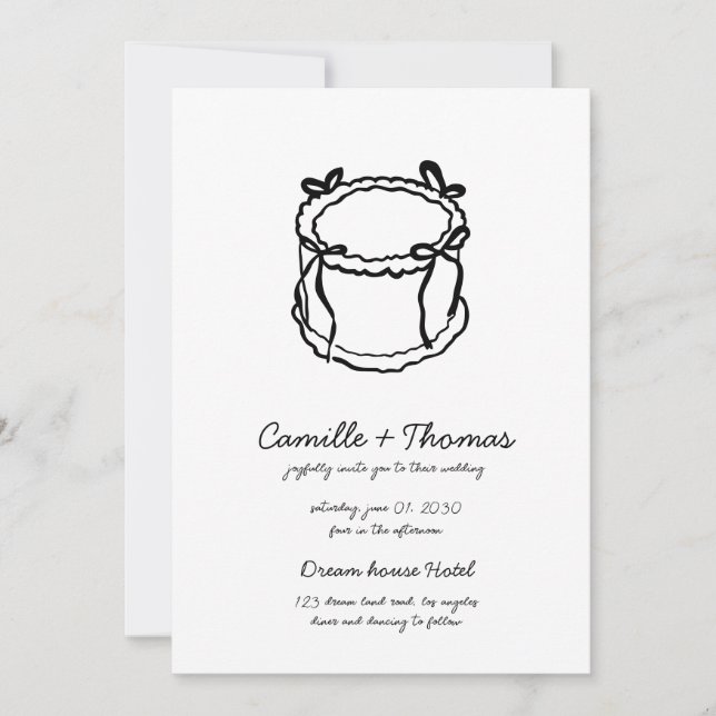 Whimiscal Hand Drawn Cake Wedding bjudande Spara Datumet (Framsida)