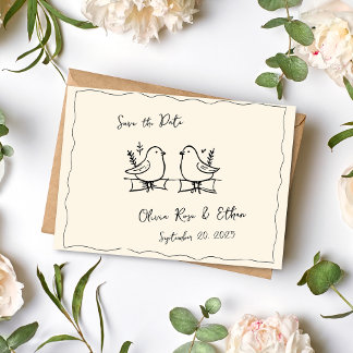 Whimiscal Hand Drawn Dove Save the Date Postcard Meddelande Vykort