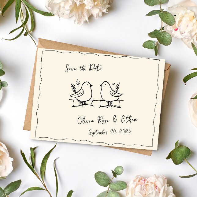 Whimiscal Hand Drawn Dove Save the Date Postcard Meddelande Vykort (Skapare uppladdad)