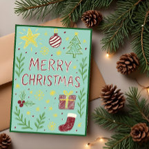 Whimiscal Hand Drawn jul Card med Mistletoe