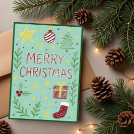 Whimiscal Hand Drawn jul Card med Mistletoe Kort