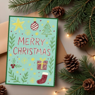 Whimiscal Hand Drawn jul Card med Mistletoe Kort