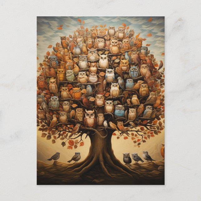 Whimiscal Haven: Uggla-adorned Arboretum Vykort (Framsida)