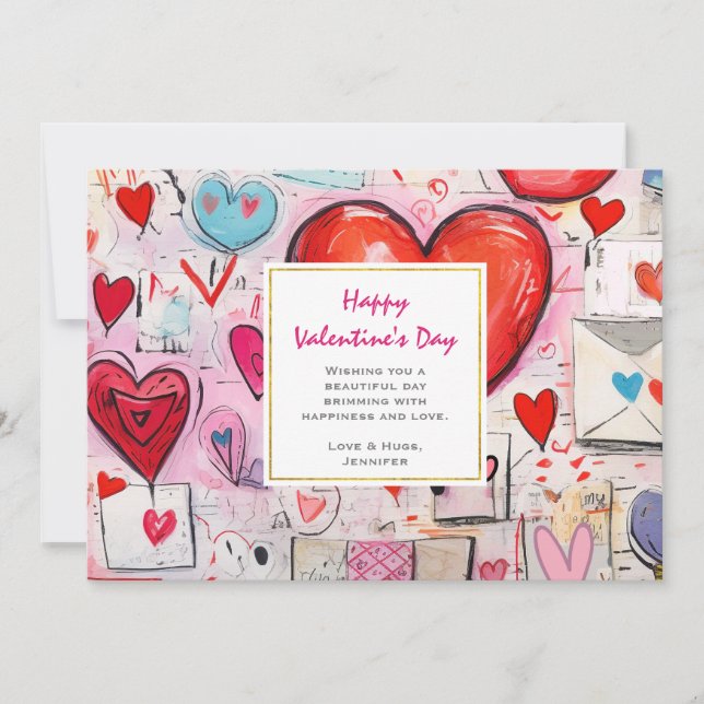 Whimiscal Hearts and Kärlek Brev Valentine Day Julkort (Framsida)