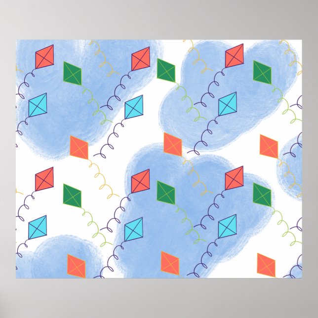 Whimiscal Kites Multicolored Sky Pattern Poster (Framsidan)
