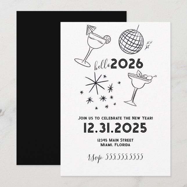Whimiscal Krafs Hej 2026 Nyår Guld Julkort (Fram/baksida)