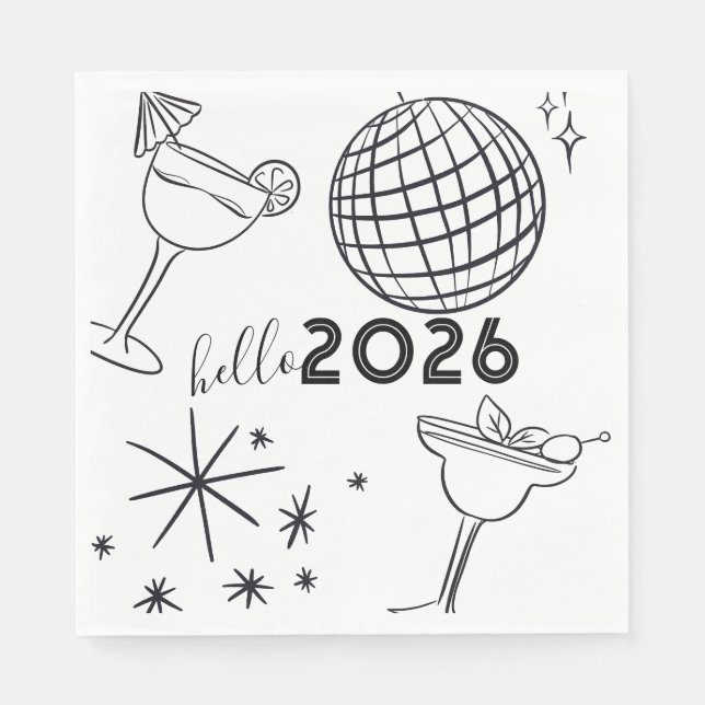 Whimiscal Krafsings Hej 2026 Nyår Guld Pappersservett (Framsidan)